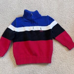 Polo Ralph Lauren Toddler 2T Knit Sweater 1/4 Zip Pullover Logo Cotton Red Blue
